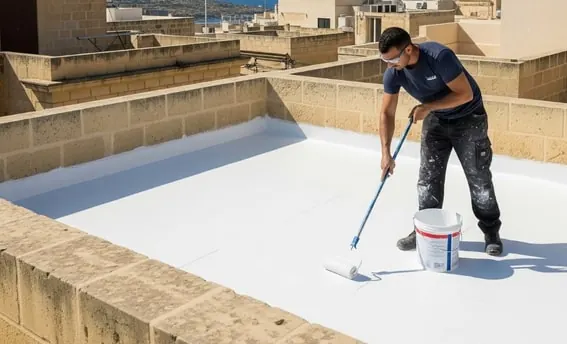 Liquid Membrane application for wall finishing in Malta